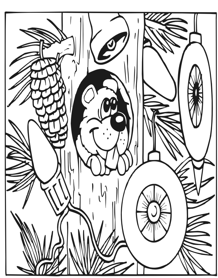 printable christmas coloring page: squirrel in tree