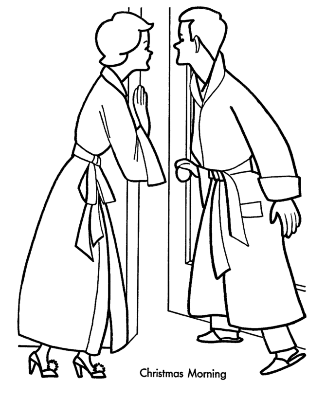 christmas morning coloring pages - mom and dad on christmas 