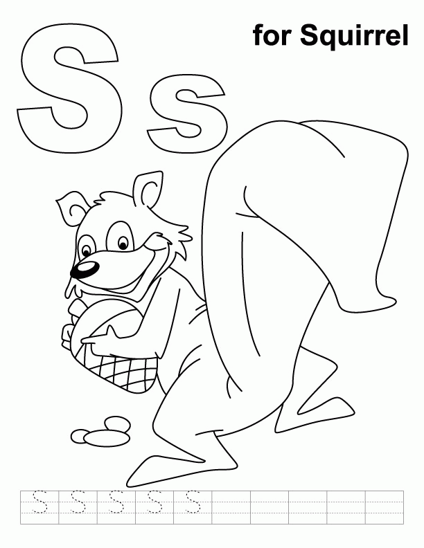 s for squirrel coloring page with handwriting practice | download 