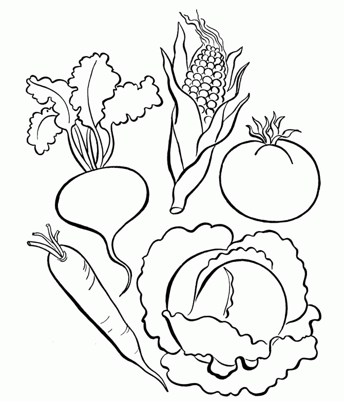 vegetables that are ready to be cooked in coloring pages 