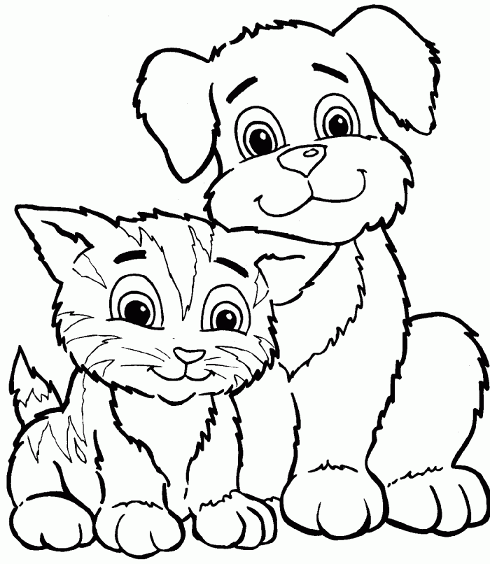 cute cat and dog coloring page