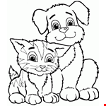 Cute Cat And Dog Coloring Page