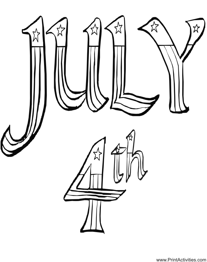 july 4th coloring page | july 4th written in patriotic style