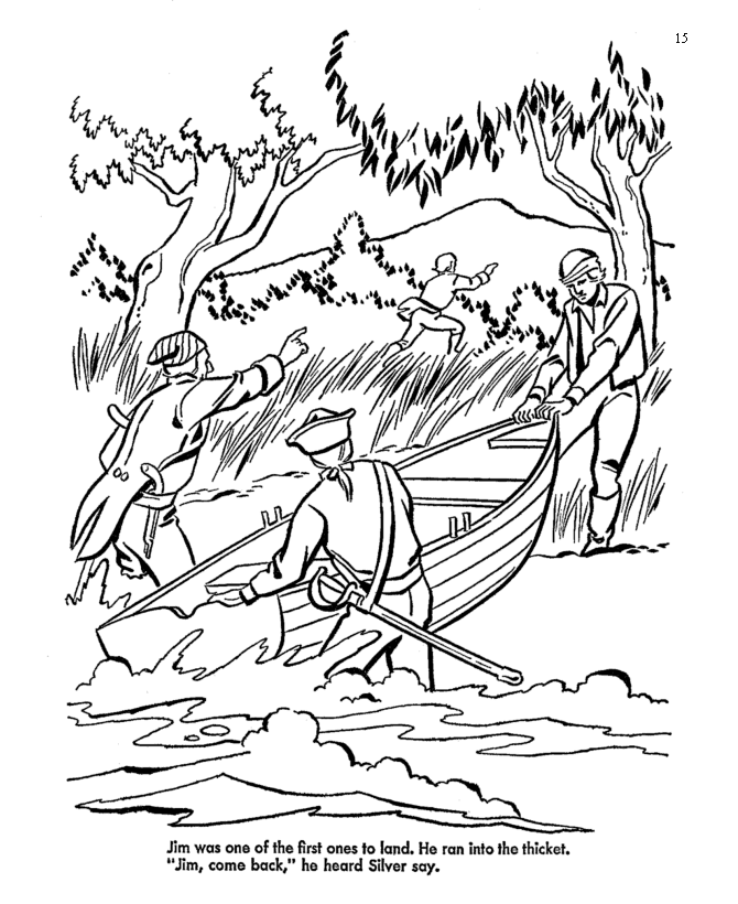 treasure island coloring pages | jim hawkins runs away from the 