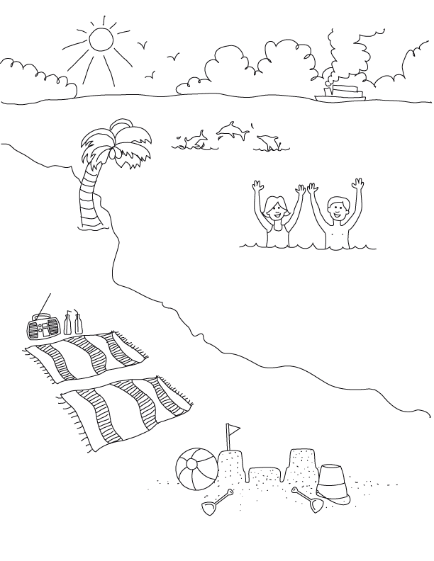 beach scene coloring pages kids | the coloring pages