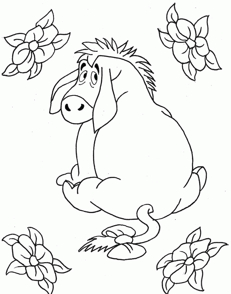 eeyore and flowers coloring for kids - eeyore coloring pages 
