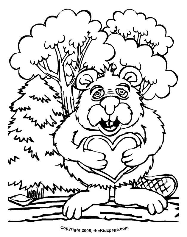 beaver with a heart free coloring pages for kids - printable 