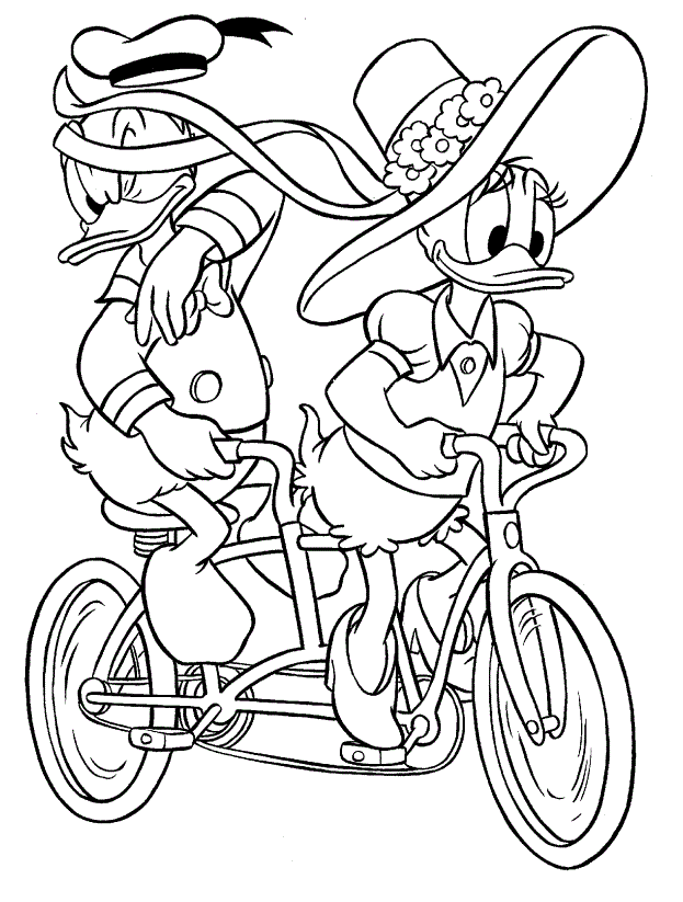 coloring pages of daisy duck and donald duck on cycle | coloring