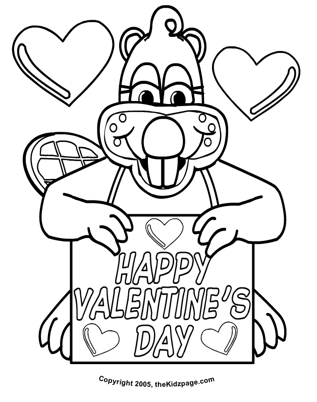 happy valentine&#39;s day cartoon beaver - free coloring pages for 