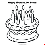 Happy Birthday Cake for Dr Seuss Coloring Page