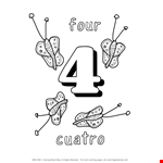 Number 4 Cuatro Multilingual Coloring Page
