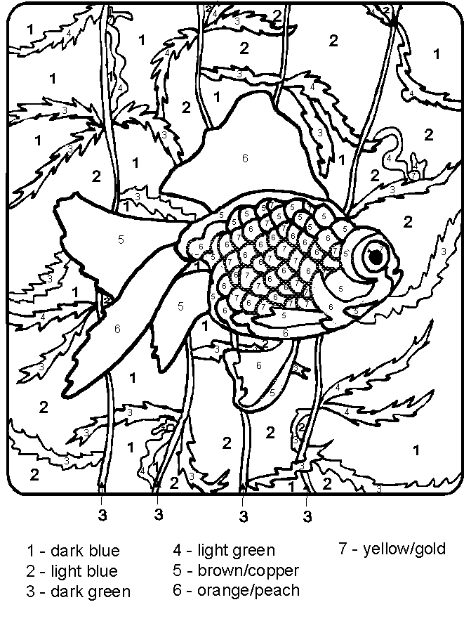 preschool fish colour page coloring by numbers