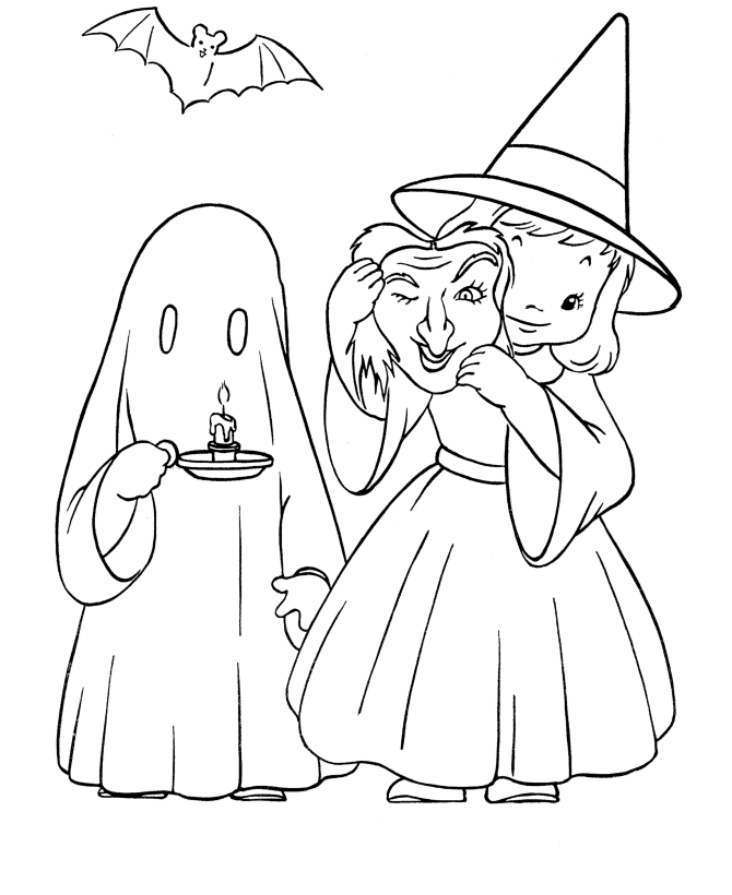 halloween witch coloring pages - cute halloween witch with a mask 
