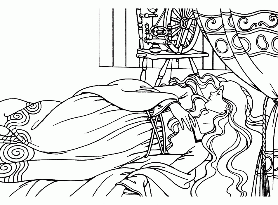 download a princess fall asleep in sleeping beauty story coloring 