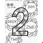 Number 2 Two Multilingual Coloring Page