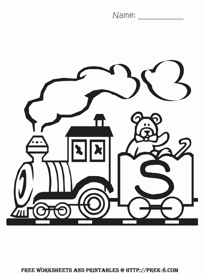 toy train decorative letter s coloring page