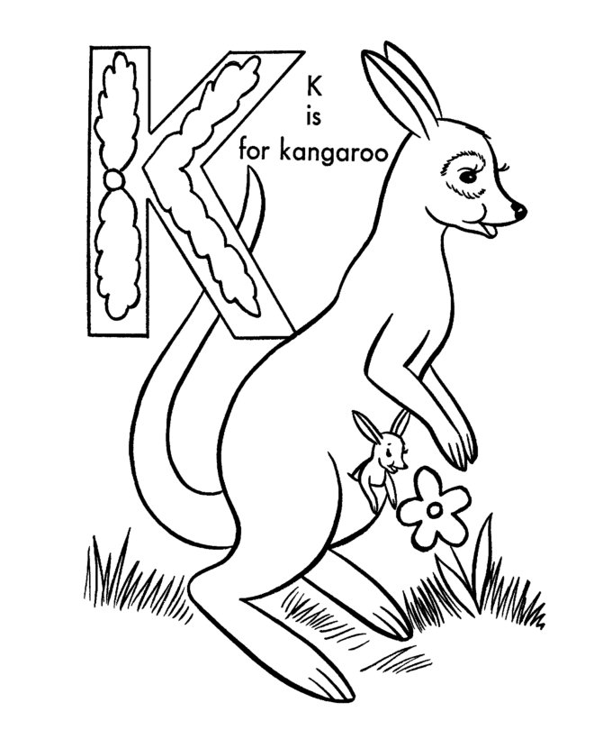 abc alphabet coloring sheets - abc kangaroo - animals coloring 