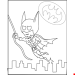 Batman flying above the city children's drawing