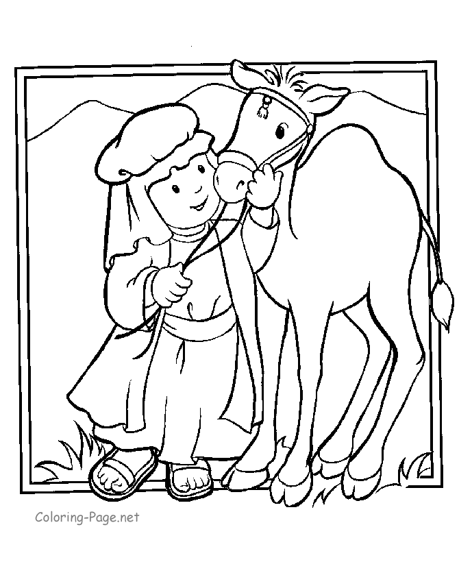 bible coloring pages - boy and camel