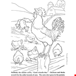 Farm Animals Rooster Chicken Cow Duck Coloring Page