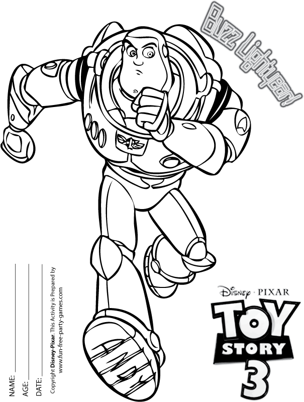 toy story coloring pages: buzz lightyear running at ya!