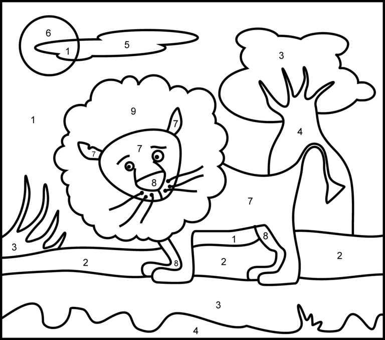 lion color by number coloring page