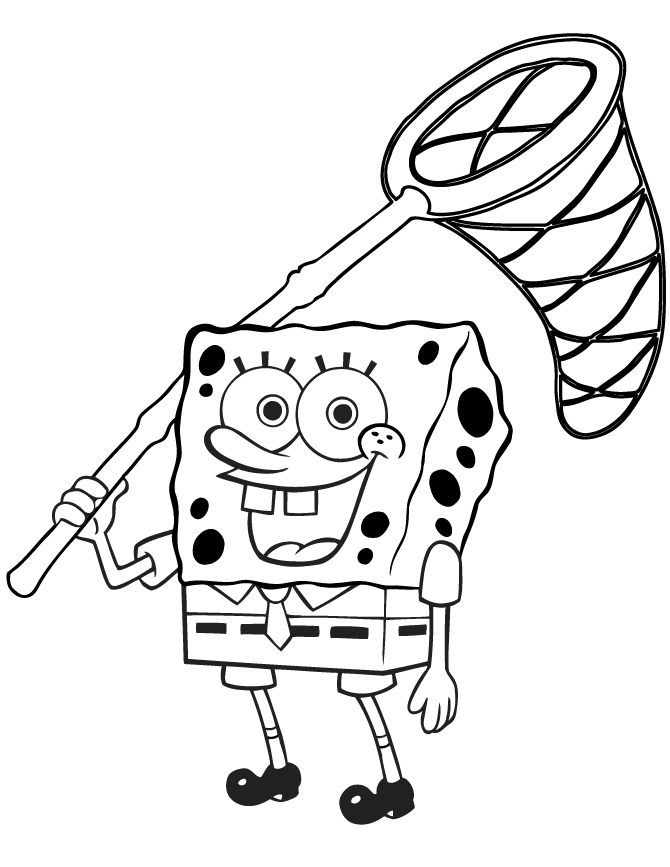 spongebob with net coloring page | free printable coloring pages