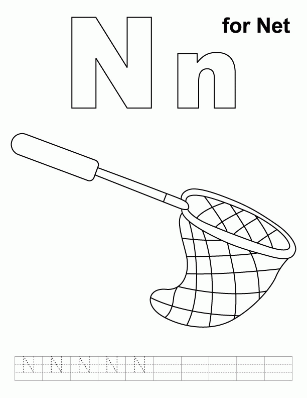 n for net coloring page with handwriting practice | download free 