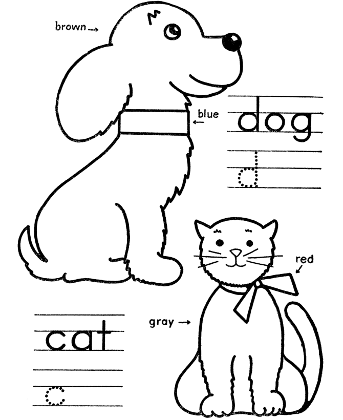 coloring instructions page | dog / cat objects to color | coloring 