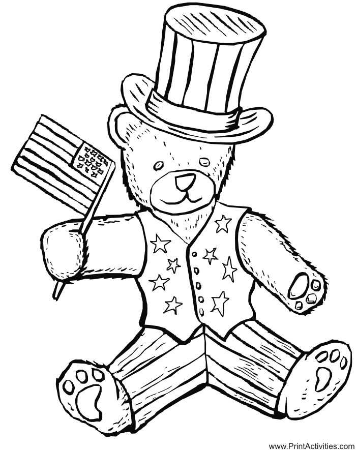 fourth of july coloring page | patriotic teddy bear