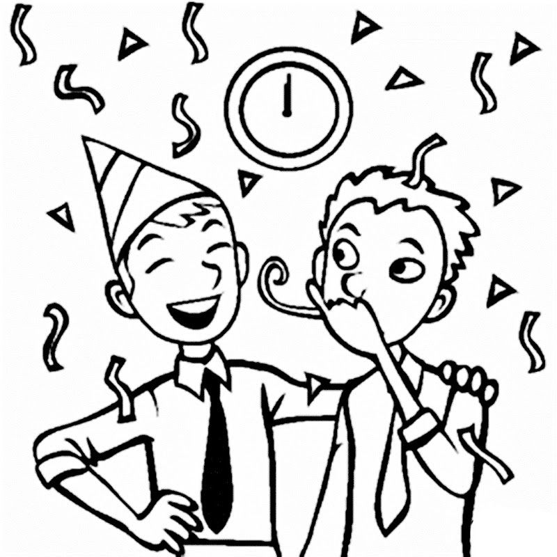 friends celebrating the new year coloring pages | coloring pages