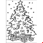 Christmas Tree with Gifts Line Drawing 