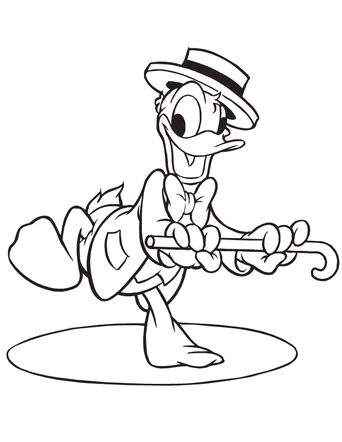 donald duck dancing with cane coloring page | free printable 