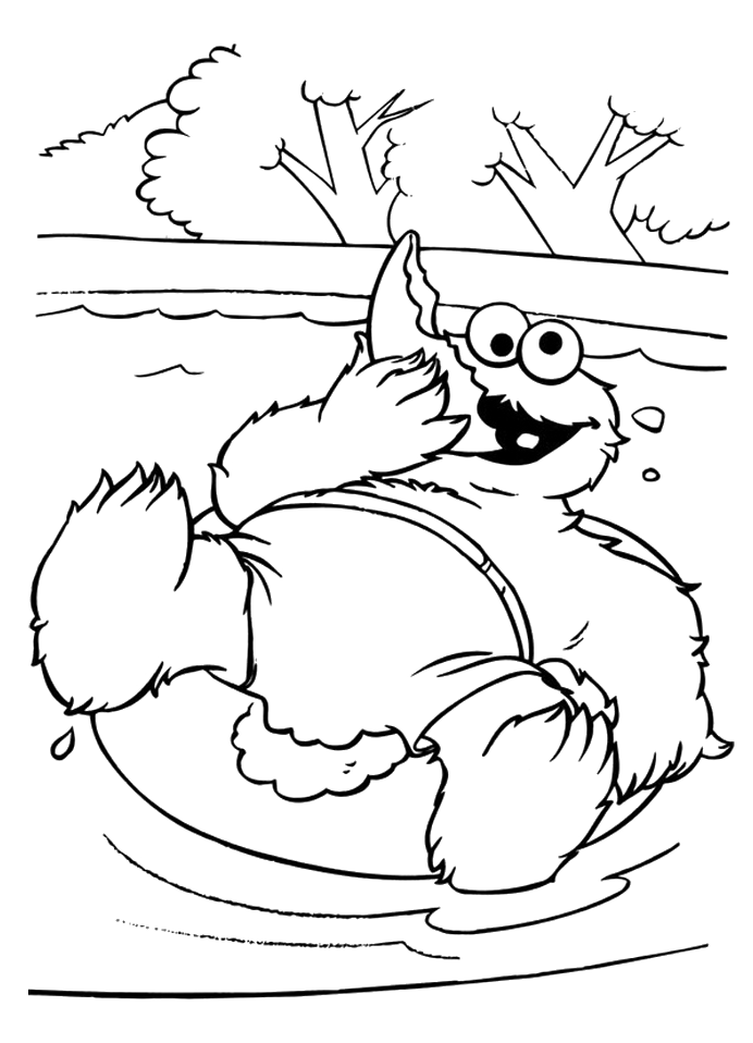 monster cookie relax in the swimming pool coloring pages - cookie 