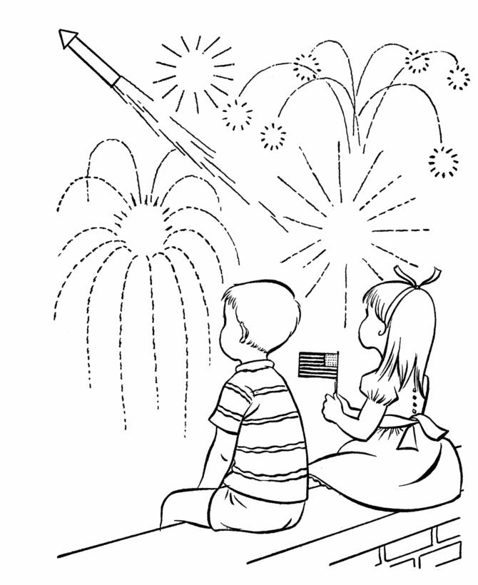 july 4th coloring pages - july fourth fireworks show coloring page 