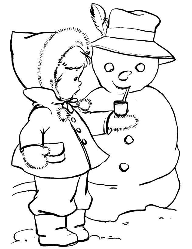 little girl and mr snowman coloring pages - winter coloring pages 