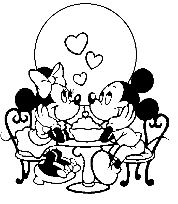 romantic dinner mickey and minnie coloring page