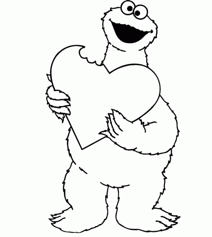 monster cookie and love coloring pages - cookie monster cartoon 