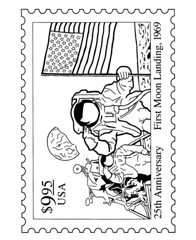 bluebonkers: moon landing postage stamp coloring pages - special 