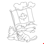 Happy Beaver Celebrating The Canada Day Coloring Page