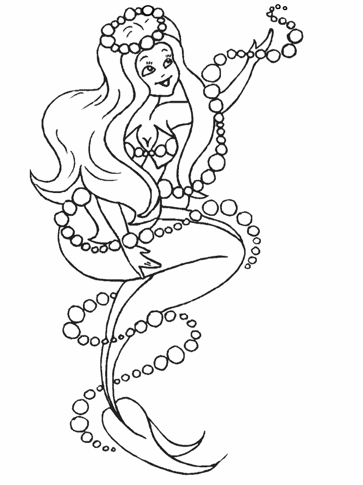 beautiful mermaid with pearls coloring page
