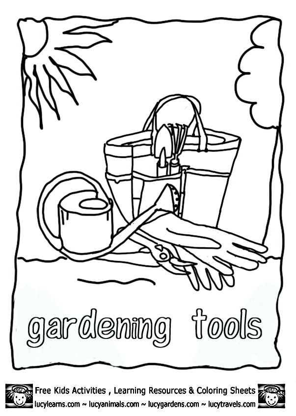 kids gardening tools coloring pages,lucy garden coloring pages 