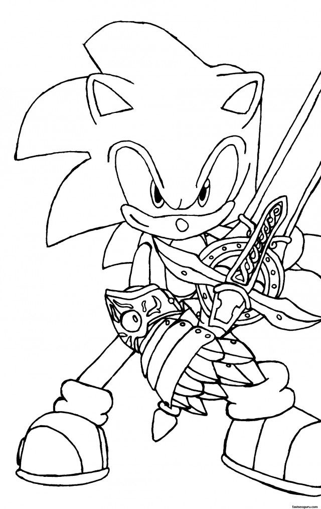 cartoon printable character sonic holding swords coloring pages id 
