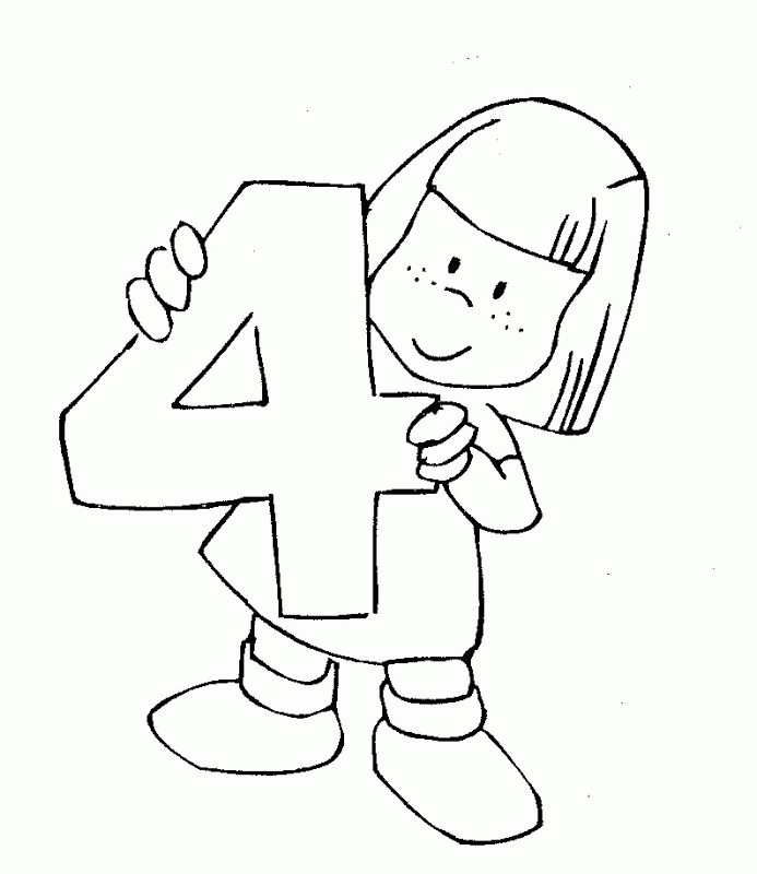 kid with number four - coloring pages | coloring pages