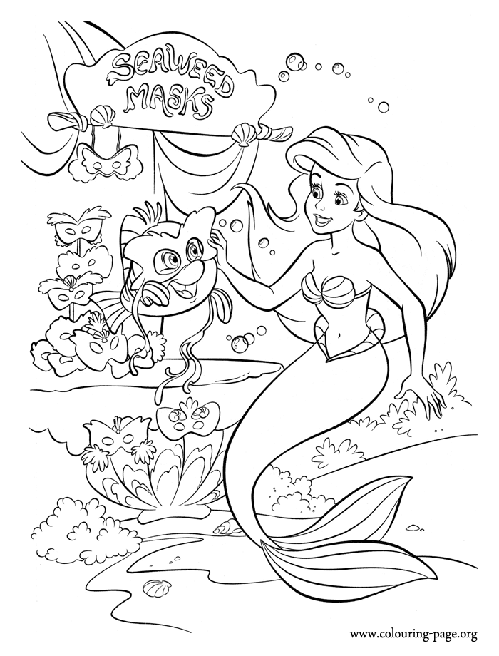 the little mermaid - ariel and flounder having fun with seaweed 