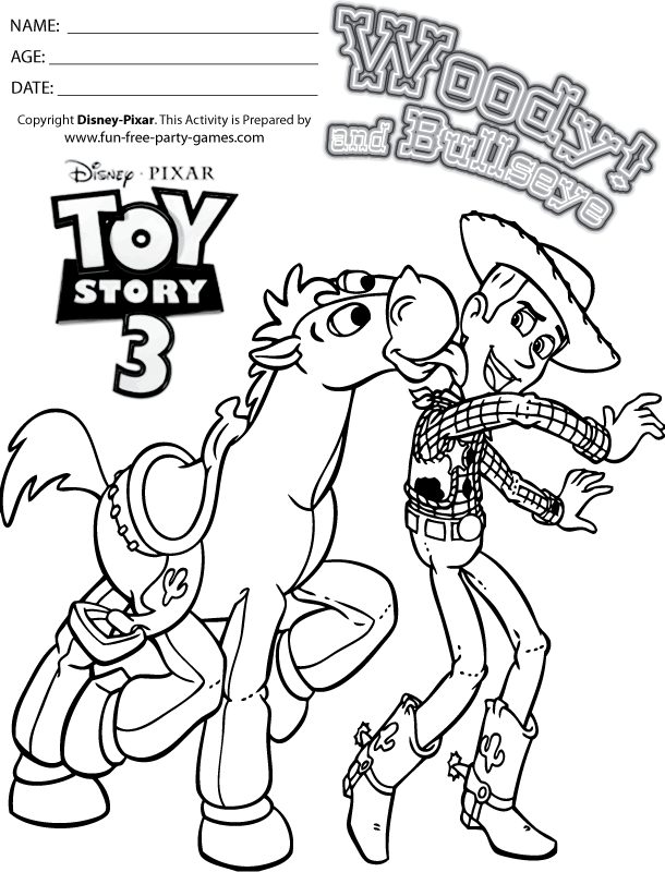 toy story coloring pages: woody and bullseye having fun!