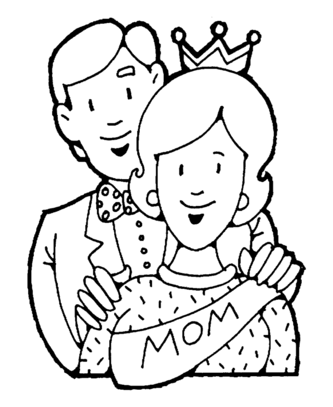 dad crowning mom as queen on mothers day coloring page