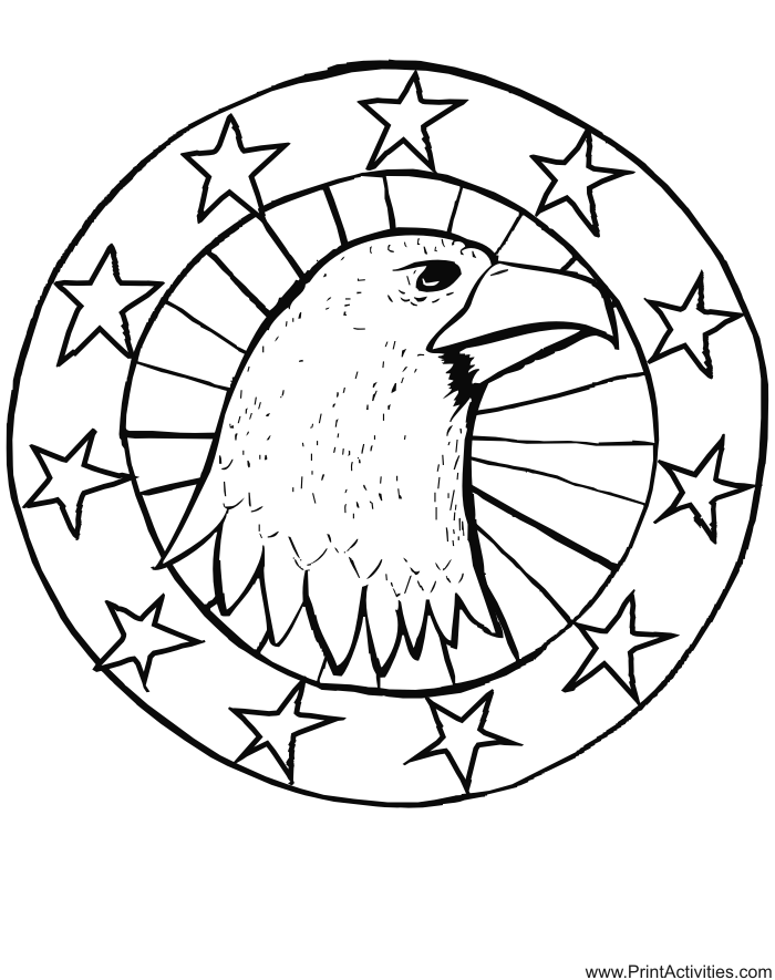 eagle coloring page | an eagle&#39;s head surrounded by stars
