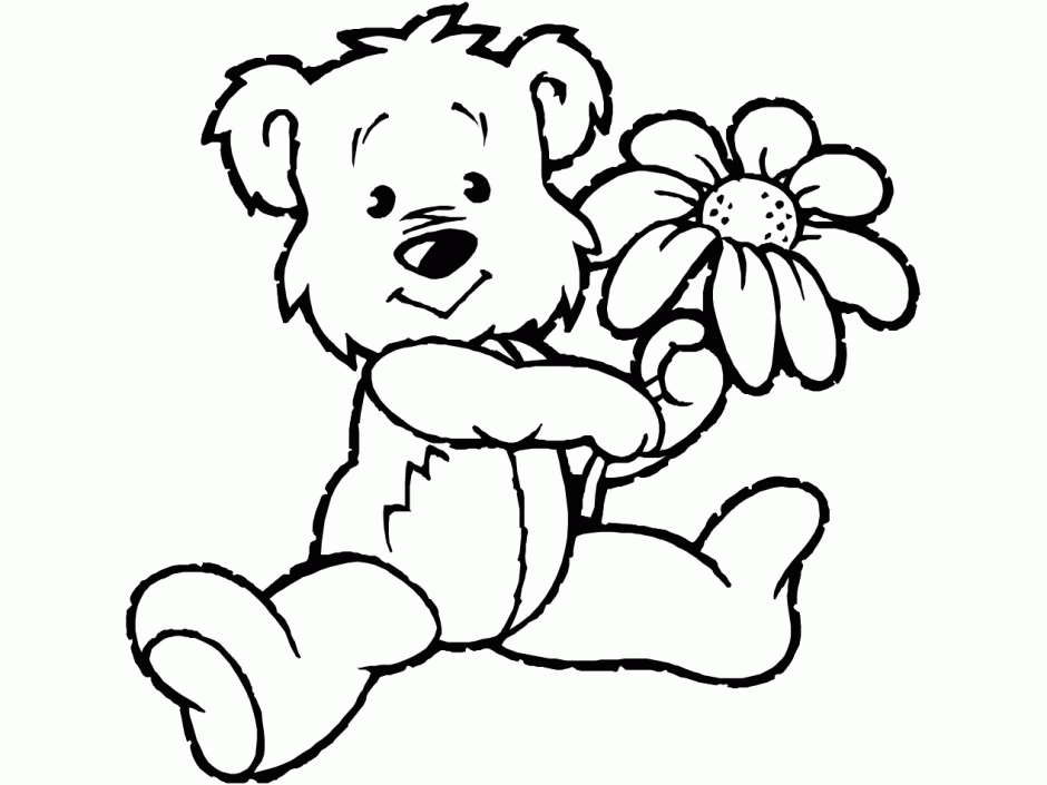 teddy bear with flower coloring page