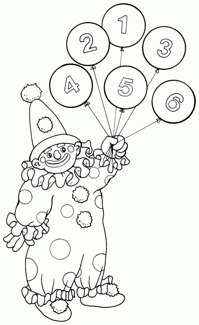 printable coloring page of circus clown balloons for kids 